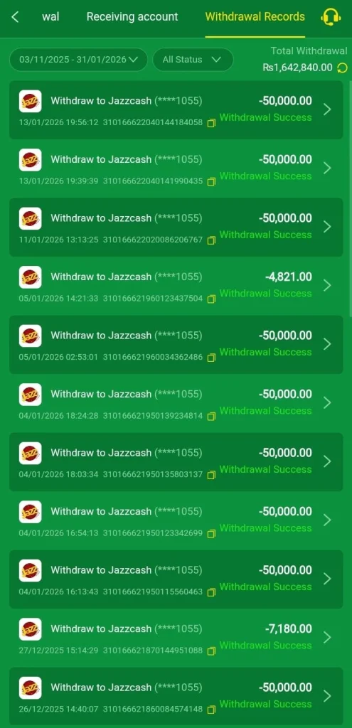 Bet939 Withdrawal Records